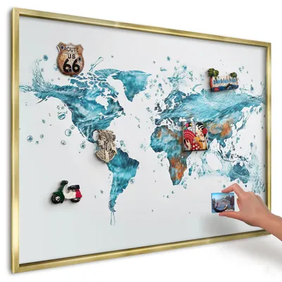 Produktbild von Magnettafel 100x70 cm mit goldenem Rahmen - Magnetische Metalltafel, Magnetpinnwand zur Wandmontage für Wohnzimmer, Küche, Flur, Kinderzimmer und Büro - Wasserkarte