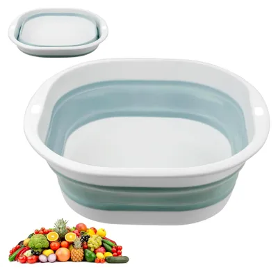 Produktbild von Faltbares Waschbecken, 3,5 L Tragbare Waschschüssel, Platzsparende Kunststoff-Waschwanne für Camping und Küche (Blau)