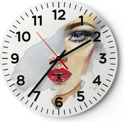 Produktbild von Wanduhr - Rund - Glasuhr - Aquarell Frau Mund - 40x40cm - Schleichendes Uhrwerk - Lautlos - zum Aufhängen bereit - Dekoration Modern - Wanddekoration aus Glas - C4AR40x40-4891