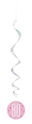 Produktbild von 6 Swirl Girlanden rosa & silber Zahl 80