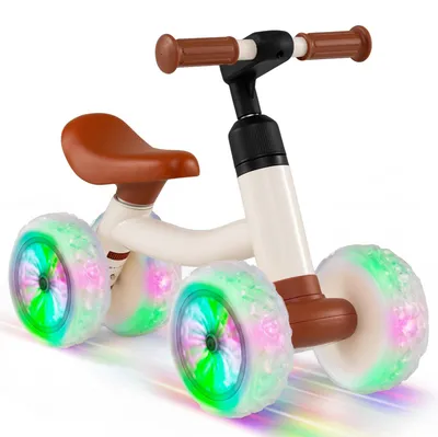 Produktbild von KOMFOTTEU Laufrad, Kinderlaufrad ohne Pedal mit 4 leuchtenden Rädern & verstellbarer Lenker & Sitz, Lauflernrad mit 45° Lenkeinschlagsbegrenzung, Rutschfahrzeug für Jungen & Mädchen 12-36 Monate, Weiß