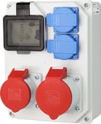Produktbild von Baustromverteiler Wandverteiler CEE 32A 16A 400V 2x 230V Schuko FI-Schalter Komplett