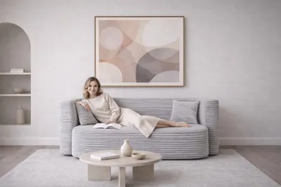 Produktbild von Myfoam Kaltschaum Sofa 3-Sitzer – klappbar, Cordstoff weiß, ohne Rahmen, bequemes Design
