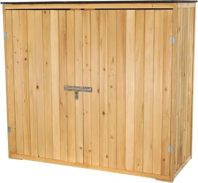 Immagine prodotto di Casetta da giardino con doppia porta in legno color naturale, 136 x 58 x 127 cm – Ripostiglio per attrezzi e utensili da giardino