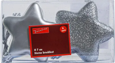 Produktbild von TrendLine Weihnachtskugeln Sterne bruchfest, langlebig 7 cm silber 8 Stück