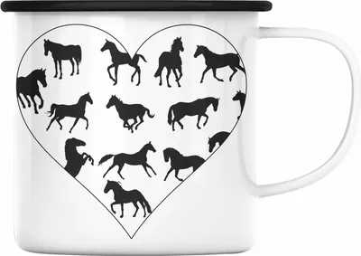 Produktbild von Trendation - Lustige Reiter Sprüche Geschenk Emaille Tasse Reiterin Pferde Mädchen Geschenkidee Pferde Grafik Herz (Schwarz)