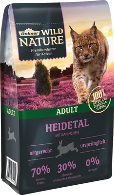Produktbild von Dehner Wild Nature Katzenfutter Heidetal, Trockenfutter getreidefrei, für ausgewachsene Katzen, Kaninchen, 1.5 kg