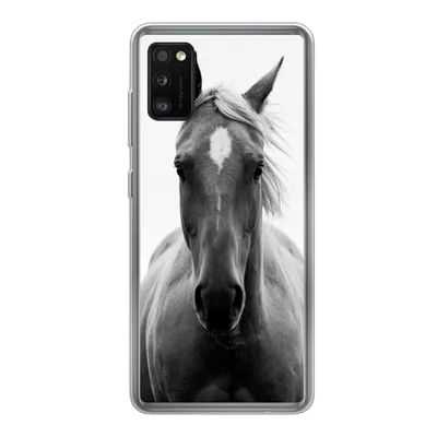 Produktbild von MuchoWow® Handyhülle Schutzhülle Hülle für Samsung Galaxy A41 Pferd - Schwarz - Weiß - Porträt Silikon Softcase Handy Hülle - Mobiltelefon