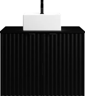 Produktbild von Rillenförmiger wandhängender Badezimmerschrank mit Aufsatzwaschbecken - Schwarz - 80 cm breit - ZILGA