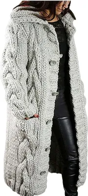 Produktbild von ASKSA Damen Strickjacke Grobstrick Casual Sweater Cardigan mit Knoepfen Oversize Strickcardigan, Hellgrau, 5XL