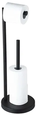 Image de Porte-papier hygiénique en acier inoxydable, porte-papier hygiénique sur pied, distributeur de papier hygiénique sur pied avec compartiment de rangement, distributeur pour 5 rouleaux de papier hygiénique (noir)
