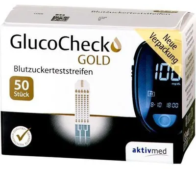 Productafbeelding van GlucoCheck Gold bloedsuikerstrips, 50 stuks. Teststrips