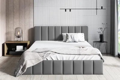 Produktbild von BETTSO Doppelbett Polsterbett Bett mit Kopfstütze und Bettkasten NINA 140 x 200 cm Grau