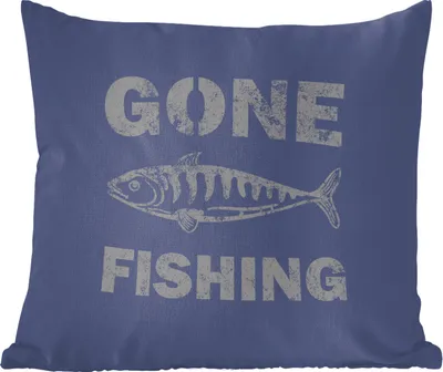 Produktbild von MuchoWow® Zierkissen Sofakissen Wohnzimmer Dekokissen 60x60 cm Jahrgang - Fisch - Text - Sitzfläche - Foto Polster