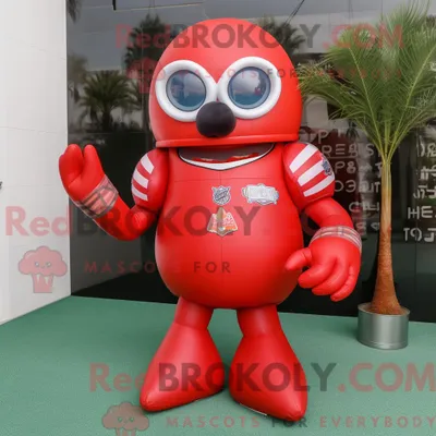 Produktbild von Maskottchen-Charakter REDBROKOLY eines roten American-Football-Helms mit Badebekleidung und Ringen