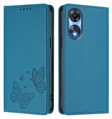 Produktbild von Lederhülle für Oppo A78 5G, Schmetterling Prägung Leder Brieftasche Schutzhülle mit Ständer Blau