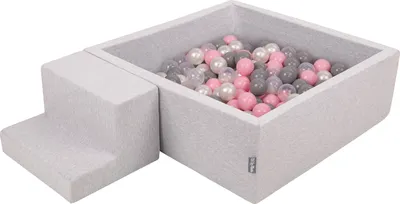 Produktbild von KiddyMoon Kinder Schaumstoff spielplatz 100 Bunte Bälle ∅7cm - Hindernisläufen Mit Stüfchen Bällebad Für kinderzimmer Softbausteine - Hellgrau