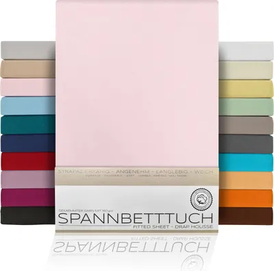 Produktbild von Spannbetttuch Bettlaken aus gekämmter Baumwolle Premium Jersey 160g/m²,160x200cm,Rosa, Matratzenart:Standardmatratze