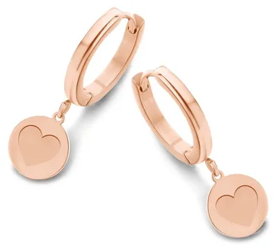 Produktbild von CO88 Collection Sense 8CE-70131 Stalen oorringen met hanger - rond - hart - 15mm - Roségoudkleurig