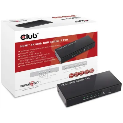 Produktbild von Club3D HDMI Splitter 1 Eingang -> 4 Ausgänge 4K60Hz UHD retail, Mini DisplayPort