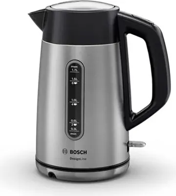 Immagine prodotto di Bosch | Bollitore | DesignLine TWK4P440 | Elettrico | 2400 W | 1,7 L | Acciaio inox | Base girevole a 360° | Acciaio inox/nero