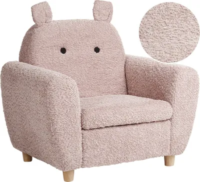 Produktbild von BELIANI Kindersessel Pastellrosa Bouclé-Stoffbezug Tierform Hippo mit Ohren Armlehnen Helle Holzbeine Modern für Kinderzimmer Wohnzimmer Kindermöbel