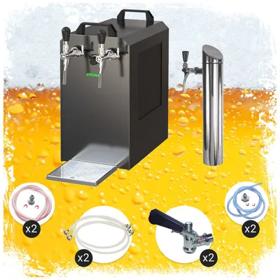 Produktbild von Untertheken Komplett Set - Zapfanlage STREAM 80K mit Luftpumpe Bierkoffer, Bierzapfanlage, Durchlaufkühler 2-leitig Trockenkühler, Zapfkopf:Flach,Zapfkopf 2:Köpi