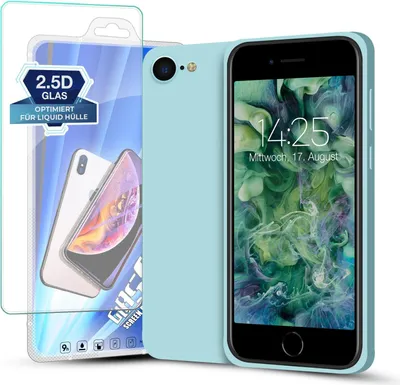 Produktbild von Hülle für Apple iPhone 7 / 8 / SE 2020 mit 9H Displayglas Displayschutz Plus Case Cover Bumper Silikon Softgrip Schutzhülle Farbe: Hellblau