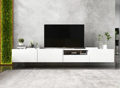 Produktbild von 2 Stk Hängende TV-Schrank 2 x Enjoy TV Loft Style Hängeschränke Hängend Modern Lindner Möbel 240cm x 30cm x 35cm Farbe: Weiß matt - Weiß matt