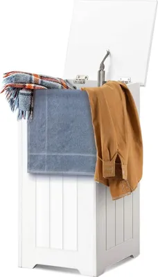 Produktbild von GOPLUS Wäschetruhe mit Deckel, Wäschekorb Holz weiß, Wäschesammler Wäschesack Wäschebox für Schlafzimmer Badezimmer