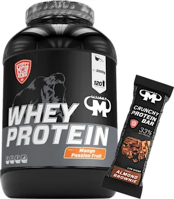 Produktbild von Mammut Nutrition - Whey Protein 3000 g Dose - 120 Portionen Eiweiß + GRATIS Protein Bar (Almond Brownie), Geschmack: Mango Passion Fruit