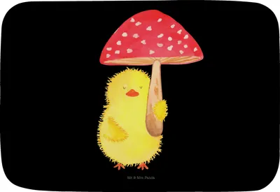 Produktbild von Mr. & Mrs. Panda Badezimmerteppich Küken Fliegenpilz - Schwarz - Geschenk, Ostern, Glückspilz, Badematte, duschmatte, Ostergrüße, Badvorleger, Duschvorleger, Frohe