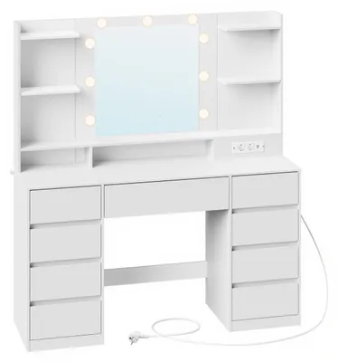 Produktbild von Schminktisch mit Spiegel, Beleuchtung und Ladestation | Weiß | 107x40x144 cm