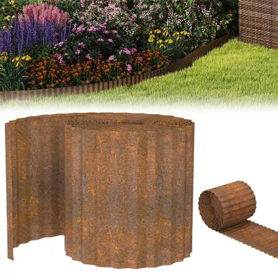 Imagen del producto de QEENTOE: Borde de jardín de metal, ideal para delimitar céspedes y crear bordes para macizos de flores. Longitud: 5 metros. Altura: 18 cm. Flexible y perfecto para jardineros y diseñadores de paisajes