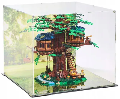 Productafbeelding van Zwarte vitrine met bedrukte achterwand voor LEGO® 21318 Ideas – Boomhuis