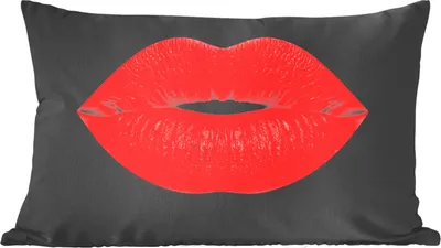 Produktbild von MuchoWow® Zierkissen Sofakissen Wohnzimmer Dekokissen 60x40 cm Lippen - Rot - Schwarz - Kopfkissen - Polster mit Foto