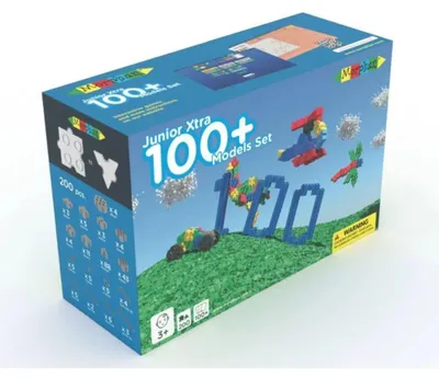 Image de Blocs de construction Morphun, 200 pièces – Kit Junior Xtra (plus de 100 modèles, système d'assemblage à 6 faces, 20 notices au format A3, carrés/triangles/roues/raccords) – CE et EN-71, à partir de 5 ans