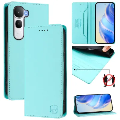 Image de Étui en cuir pour vivo Y400 5G, étui à rabat avec fentes pour cartes, portefeuille et support Turquoise