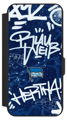 Produktbild von NIVOCASE Klapphülle für Samsung Galaxy S25 FE Handyhülle aus Kunst Leder NIVOflip schwarz Graffiti Hertha BSC Offizielles Lizenzprodukt