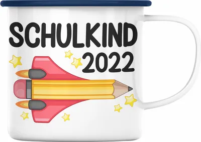 Produktbild von Trendation - Einschulung Junge Mädchen Geschenk Schultüte Füllung Emaille Tasse Schulstart 1. Schultag Schuleinführung Schulanfang Geschenkidee Schulkind 2022 (Blau)