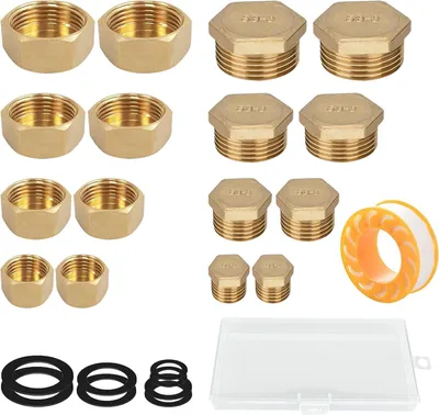 Imagen del producto de Tapones ciegos de latón, 16 unidades, de 1/8 a 1/2 pulgada, para tuberías de agua