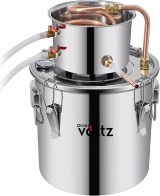Obrázok produktu pre Destilačný prístroj na brandy Oliver Voltz OV51214A30, 30 l, 35x35 cm, medená chladiaca trubica, vodné čerpadlo, nehrdzavejúca oceľ, strieborná