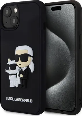 Productafbeelding van Karl Lagerfeld 3D rubberen telefoonhoesje met afbeelding van Karl en Choupette, voor iPhone 13, zwart, één maat