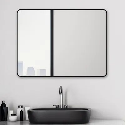 Produktbild von Badspiegel 80x60 cm feuchtraumgeeignet TALOS Wandspiegel Black Living schwarzer Aluminiumrahmen vertikal oder horizontal montierbar