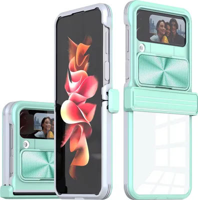 Produktbild von Hülle für Samsung Galaxy Z Flip 4 Transparent TPU Bumper Scharnierschutz Schutzhülle mit Schiebe Kamera Schutz Türkis