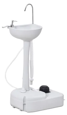 Produktbild von Handwaschbecken tragbar, Mobiles Waschbecken Camping mit Fußpumpe, HDPE Kunststoff, Hellgrau  |  mit Rädern  |  17 L Wassertank  |  51 x 33,5 x 103 cm