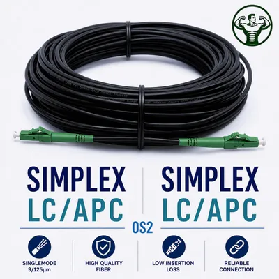 Productafbeelding van Elfcam - 50 meter glasvezelkabel met stalen omhulsel, LC/APC naar LC/APC, OS2 single-mode simplex, LSZH, zwart