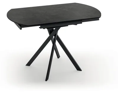 Productafbeelding van Uittrekbare salontafel van 120 x 80 cm, uitgevoerd in donkergrijs cementkeramiek met een zwart metalen frame – Moderne designeettafel