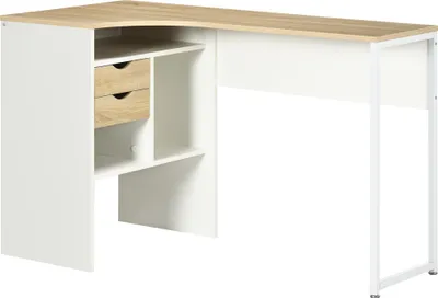 Image de HOMCOM Bureau d'angle avec 2 tiroirs, 120 x 60 cm, bureau en L avec 3 compartiments ouverts, table informatique pour étudier, travailler, chambre, maison, aspect chêne clair