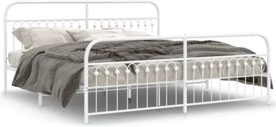 Produktbild von Design Bettgestell mit Kopf- und Fußteil Metall Weiß 193x203 cm, Klassische Betten 2024 Neu